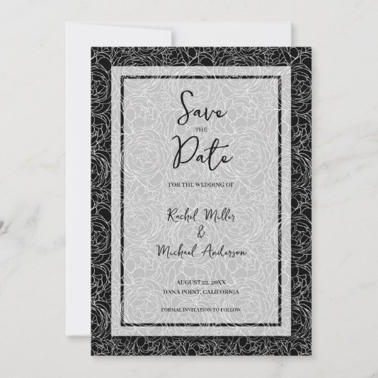 QR-Code für Bloral Black Wedding Save The Date (Vorderseite)