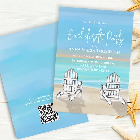 QR-Code für Blue Watercolor Beach Junggeselinnen-A Einladung