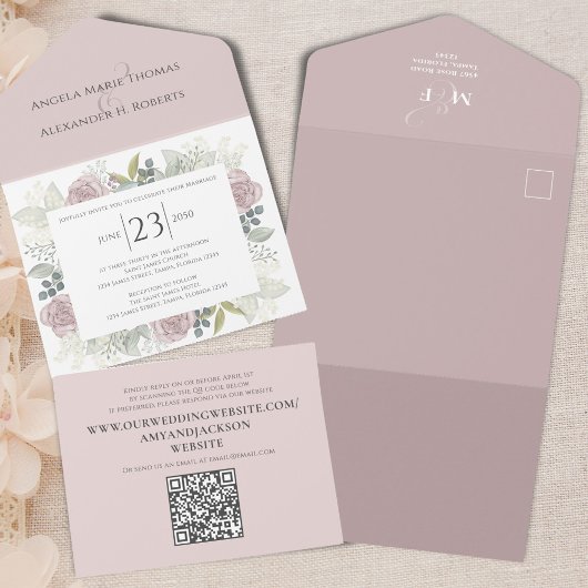 QR-Code für Blumenmuster Eleganter UAWG Online-Ros All In One Einladung