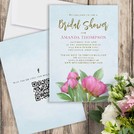 QR-Code für Blumenrosa Botanisches Elegantes Peoni Einladung