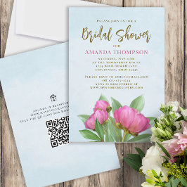 QR-Code für Blumenrosa Botanisches Elegantes Peoni Einladung