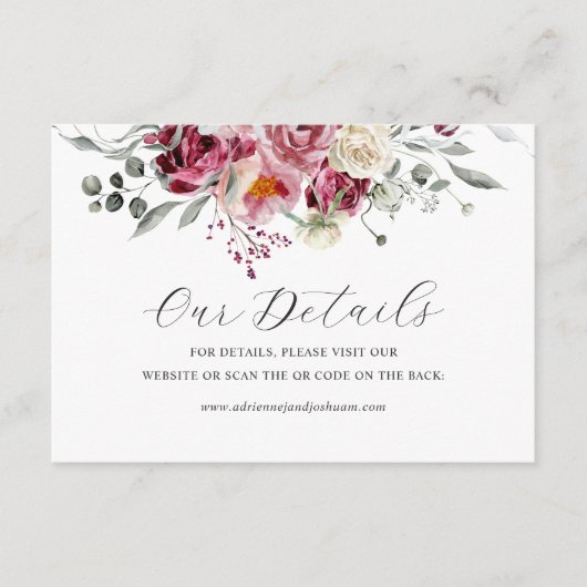 QR-Code für Blush & Burgundy Floral Wedding Begleitkarte (Vorderseite)