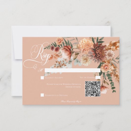 QR-Code für Boho Peach & Rust Peach Blush RSVP Karte (Vorderseite)