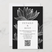 QR-Code für botanische Flora, schwarz-weiß Hochzei Einladung (Rückseite)