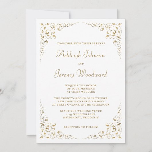 QR-Code für botanisches Gold-Script Einladung (Vorderseite)