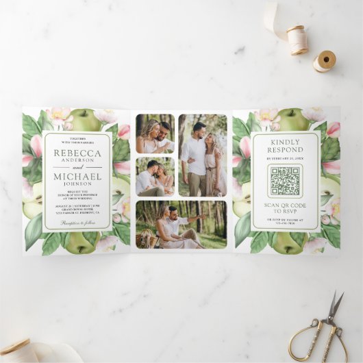 QR-Code für Botanisches Grünes Apfelhorn Dreifach Gefaltete Einladung (Innenseite)