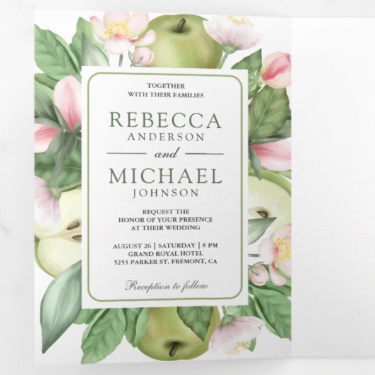 QR-Code für Botanisches Grünes Apfelhorn Dreifach Gefaltete Einladung (Innen Erste Seite)