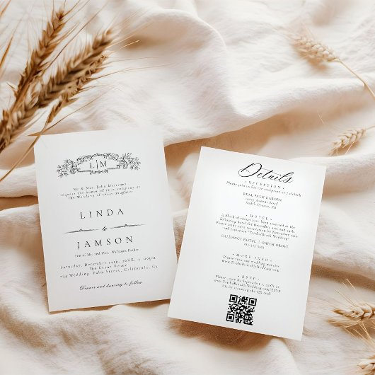 QR-Code für botanisches Wappen-Monogramm Einladung