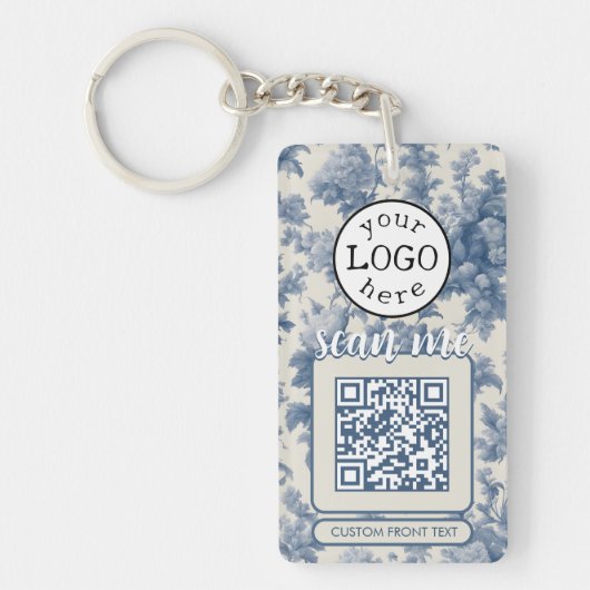 QR-Code für Business Elegant Blue Toile Schlüsselanhänger (Vorderseite)