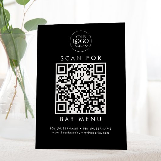 QR-Code für Chic Black Business-Logo-Bar Menü Sockelschild
