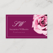 QR-Code für Chic Wine Red and White Pink Rose Init Visitenkarte (Vorderseite)