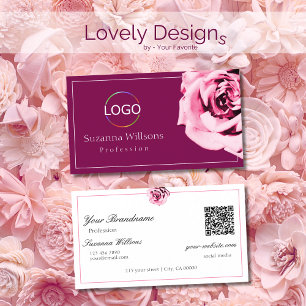 QR-Code für Chic Wine Red and White Pink Rose Visitenkarte