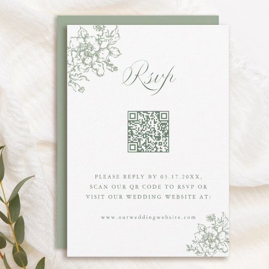 QR-Code für Classic Bloom Garden Sage Green Weddin RSVP Karte