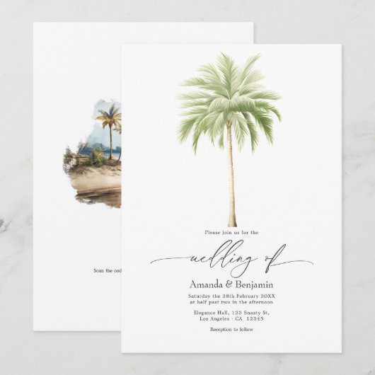 QR-Code für Coastal Chic Beach Wedding Einladung (Vorne/Hinten)