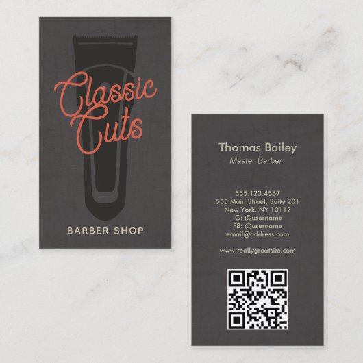 QR-Code für coolen Vintagen Barberladen Visitenkarte (Vorne/Hinten)