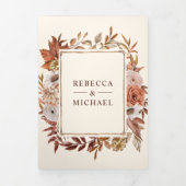 QR-Code für Creme und Terracotta Floral Dreifach Gefaltete Einladung (Cover)