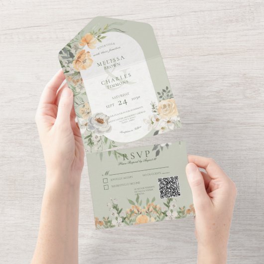 QR-Code für Creme & Yellow Boho All In One Einladung (Abreißen)