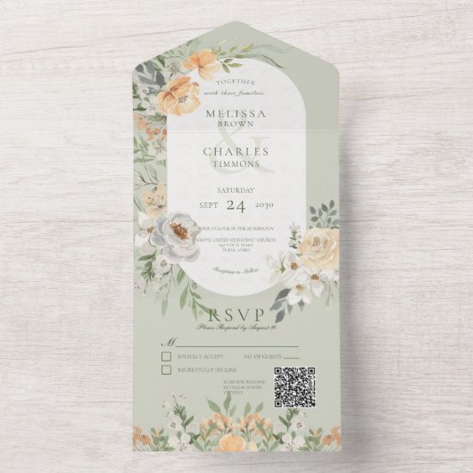 QR-Code für Creme & Yellow Boho All In One Einladung (Innen Boden)