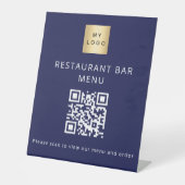 QR-Code für das blaue Restaurant-Café-Bar-Scan Sockelschild (Vorderseite)