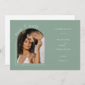 QR-Code für das Foto "Sage Green Boho Arch" Save t Einladung (Vorne/Hinten)