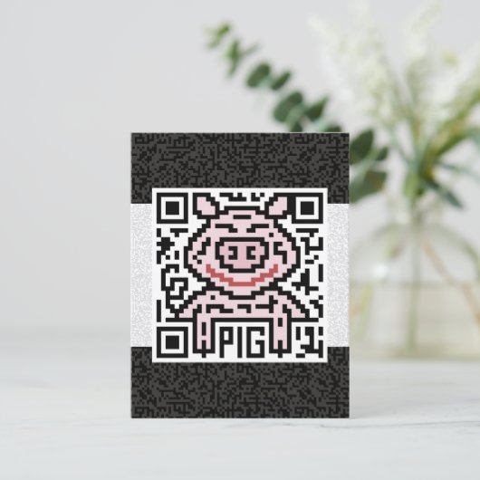QR Code für das Schwein Postkarte (Stehend Vorderseite)
