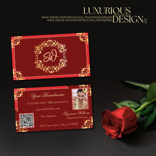 QR-Code für das Verzierte Monogramm (Deep Red Gold Visitenkarte