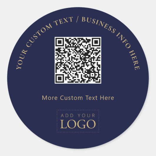 QR-Code für das Werbegeschenk für Navy Blue Gold Runder Aufkleber (Vorderseite)