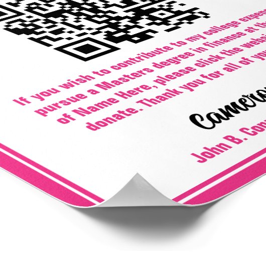 QR-Code für den Chic Hot Pink Graduate Uni Fund Poster (Ecke)