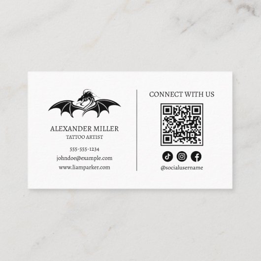 QR-Code für den einfachen, modernen, weißen Tätowi Visitenkarte (Rückseite)