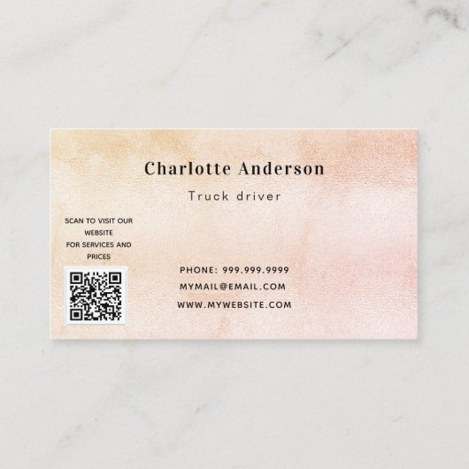 QR-Code für den Transport von goldenen LKW Visitenkarte (Rückseite)