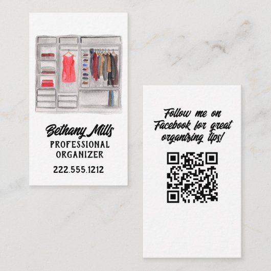 QR-Code für den Zuhause-Organisator der Wasserfarb Visitenkarte (Vorne/Hinten)