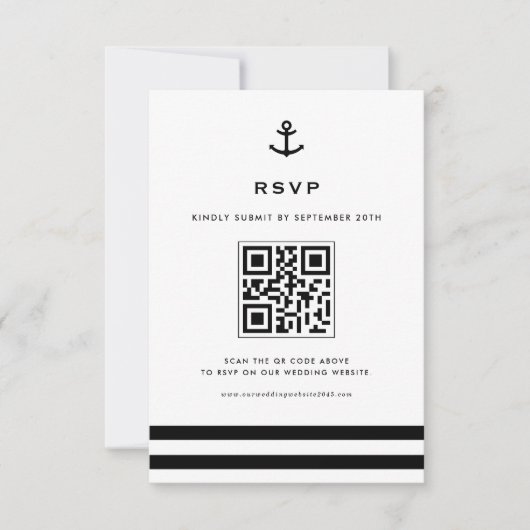 QR-Code für die Ankertechnik in Schwarz und Weiß RSVP Karte (Vorderseite)