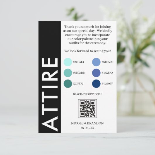 QR-Code für die Hochzeitskleidung auf schwarzer un Begleitkarte (Stehend Vorderseite)