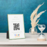 QR-Code für die Minimalistische Seite Fotoplatte<br><div class="desc">Minimalistisch Sage Green Monogram Review Link QR Code Plakette perfekt für Unternehmen,  Berater,  Profis oder Marketing Manager. Es verfügt über zwei dicke und dünne blaue Schiffsgrenzen und einen QR-Code für den Rezensionslink.</div>