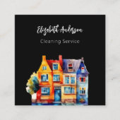 QR-Code für die Reinigung von Schwarzen Zuhause Quadratische Visitenkarte (Vorderseite)