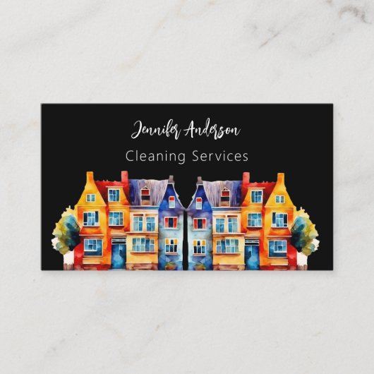 QR-Code für die Reinigung von Schwarzen Zuhause Visitenkarte (Vorderseite)