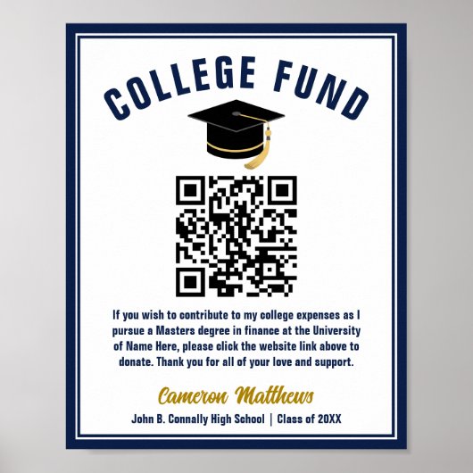 QR-Code für die Uni von Navy Blue Graduate Poster (Vorne)