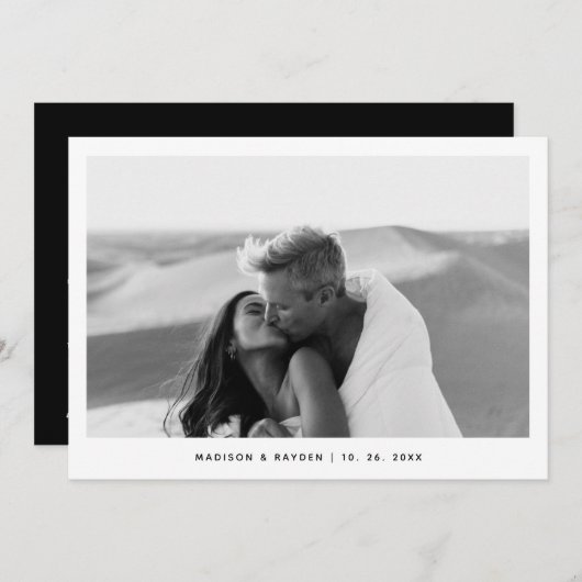 QR-Code für Einfache Hochzeit von Schwarzweiß-Foto Dankeskarte (Vorne/Hinten)