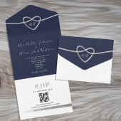 QR-Code für einfache Hochzeiten in Navy All In One Einladung