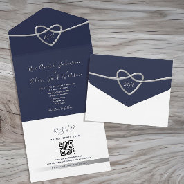 QR-Code für einfache Hochzeiten in Navy All In One Einladung