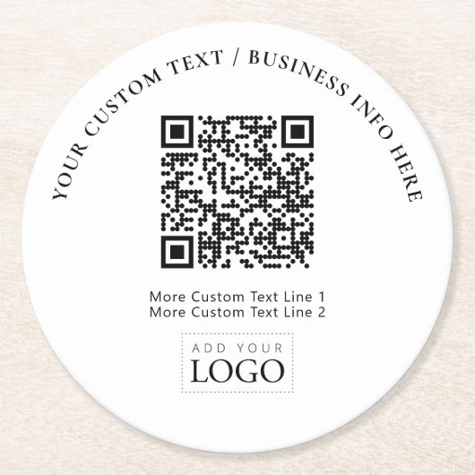QR-Code für einfache Markenbezeichnungen Runder Pappuntersetzer (Vorderseite)