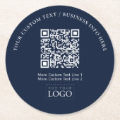 QR-Code für einfache Navy Blue Business-Logos Runder Pappuntersetzer (Vorderseite)