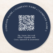 QR-Code für einfache Navy Blue Business-Logos Runder Pappuntersetzer (Vorderseite)