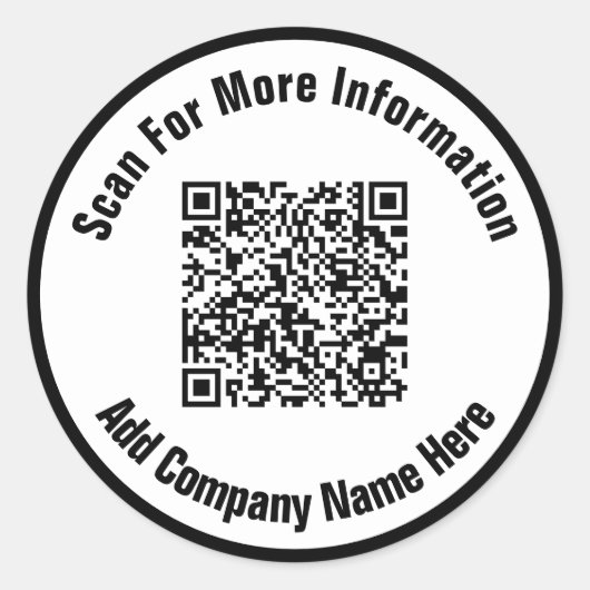 QR-Code für einfachen Schwarzweiß-Text Runder Aufkleber (Vorderseite)