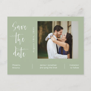 QR-Code für einfaches grünes Foto Save the Date Postkarte