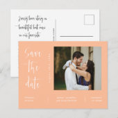 QR-Code für einfaches Peach-Foto Save the Date Postkarte (Vorne/Hinten)