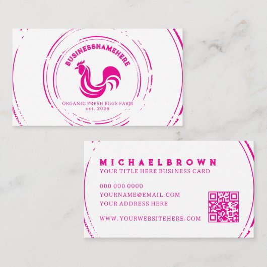 QR-Code für einfaches rosa weißes Hühnchen Visitenkarte (Vorne/Hinten)