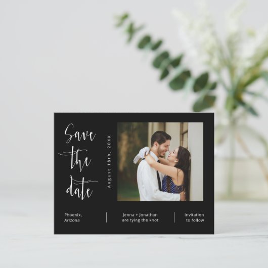 QR-Code für einfaches Schwarzweiß-Foto Save the Da Postkarte (Stehend Vorderseite)