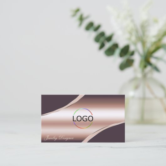 QR-Code für elegante Rose-Gold-gekrönte Dekorlinie Visitenkarte (Stehend Vorderseite)