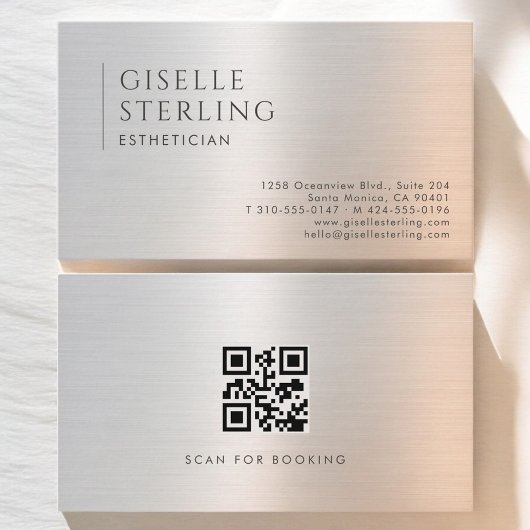 QR-Code für Esthetiker auf gebürstetem Metall Visitenkarte